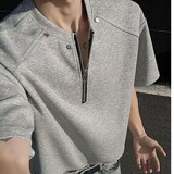 [003]柳钉垫肩亨利领短袖男夏半拉链大码半袖t恤A079-T767-P29，男装T恤，电商A079