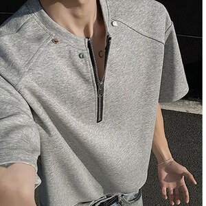 [003]柳钉垫肩亨利领短袖男夏半拉链大码半袖t恤A079-T767-P29图片