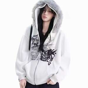 【网136】加厚毛领连帽卫衣开衫外套情侣款秋冬潮A079-W51-P53图片