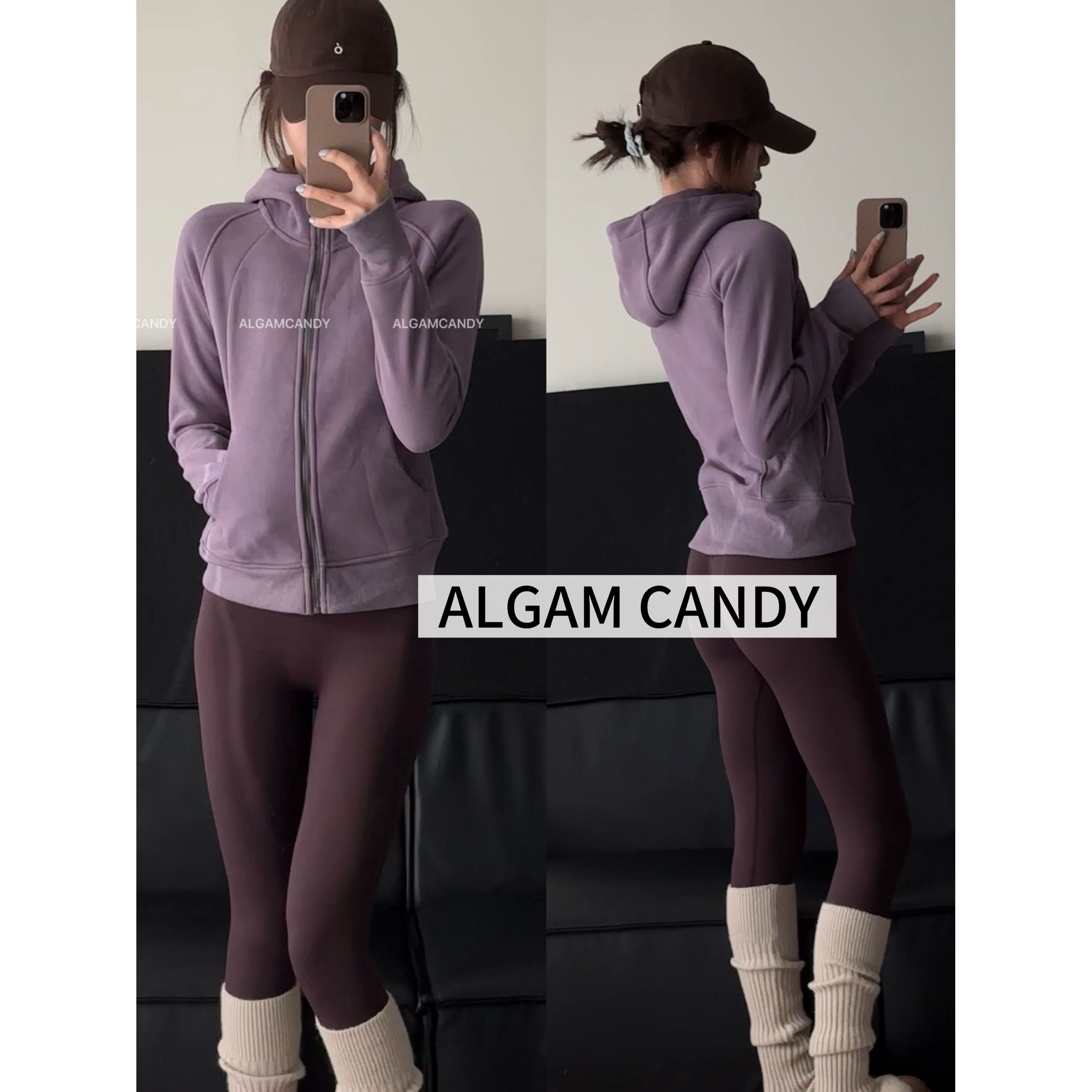 ALGAMCANDY秋冬保暖加绒加厚拉链修身卫衣女运动休闲连帽瑜伽外套