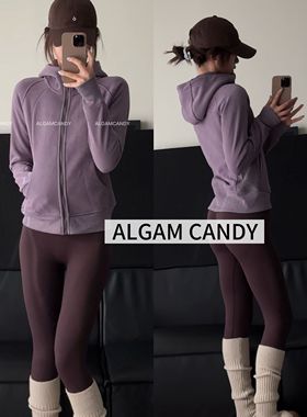 ALGAMCANDY秋冬保暖加绒加厚拉链修身卫衣女运动休闲连帽瑜伽外套