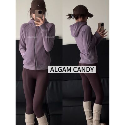 ALGAMCANDY秋冬保暖加绒加厚拉链修身卫衣女运动休闲连帽瑜伽外套