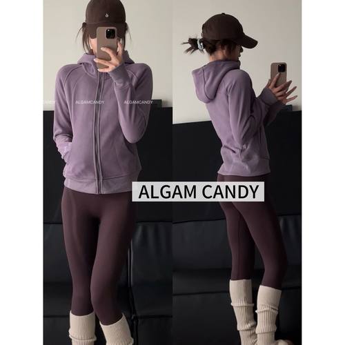 ALGAMCANDY秋冬保暖加绒加厚拉链修身卫衣女运动休闲连帽瑜伽外套