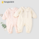童泰秋冬新款 婴幼儿60克夹棉连体衣女宝宝薄棉花边外出哈衣爬爬服
