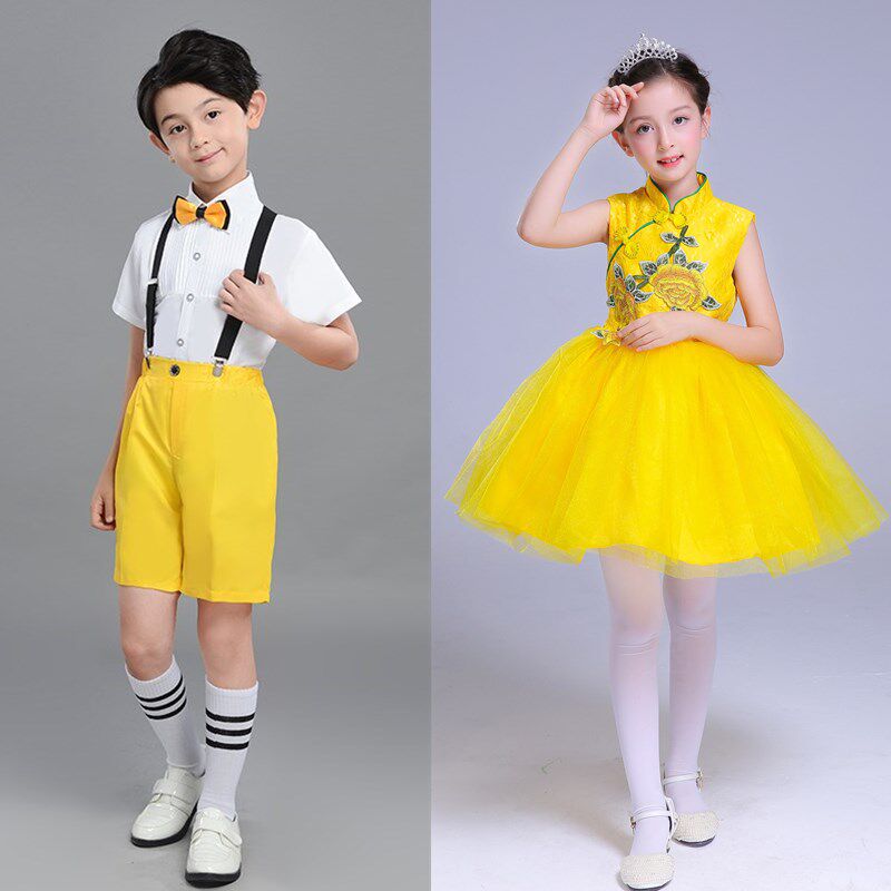 男童演出服白衬衫女童公主蓬蓬纱裙中国风古筝二胡幼儿大班舞蹈服