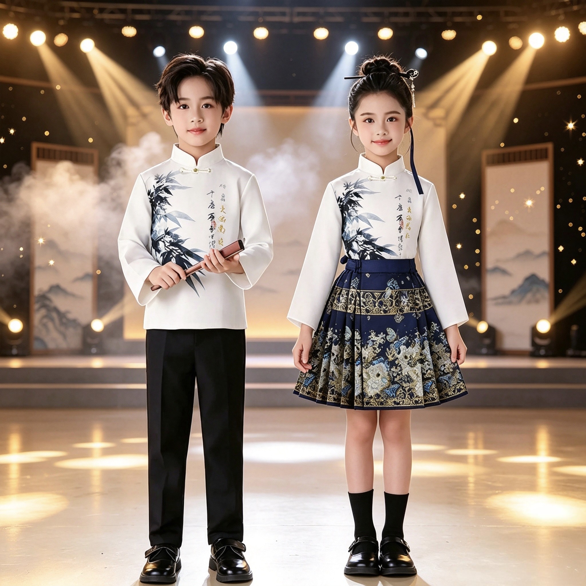 儿童合唱服演出服男女童长袖汉服套装中国风小学生诗歌朗诵舞蹈服图片