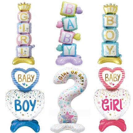性别揭示站立问号GIRL OR BOY BABY生日派对背景拍照道具卡通汽球