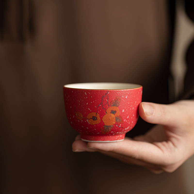 苏氏陶瓷国潮故宫红柿柿如意大容量主人杯茶杯品茗杯