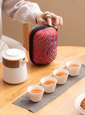 苏氏陶瓷（SUSHI CERAMICS）描金羊脂玉瓷手抓壶快客杯旅行包茶具