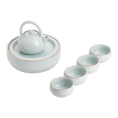 苏氏陶瓷（SUSHI CERAMICS）汝窑开片提梁壶配蓄水茶盘礼盒茶具组