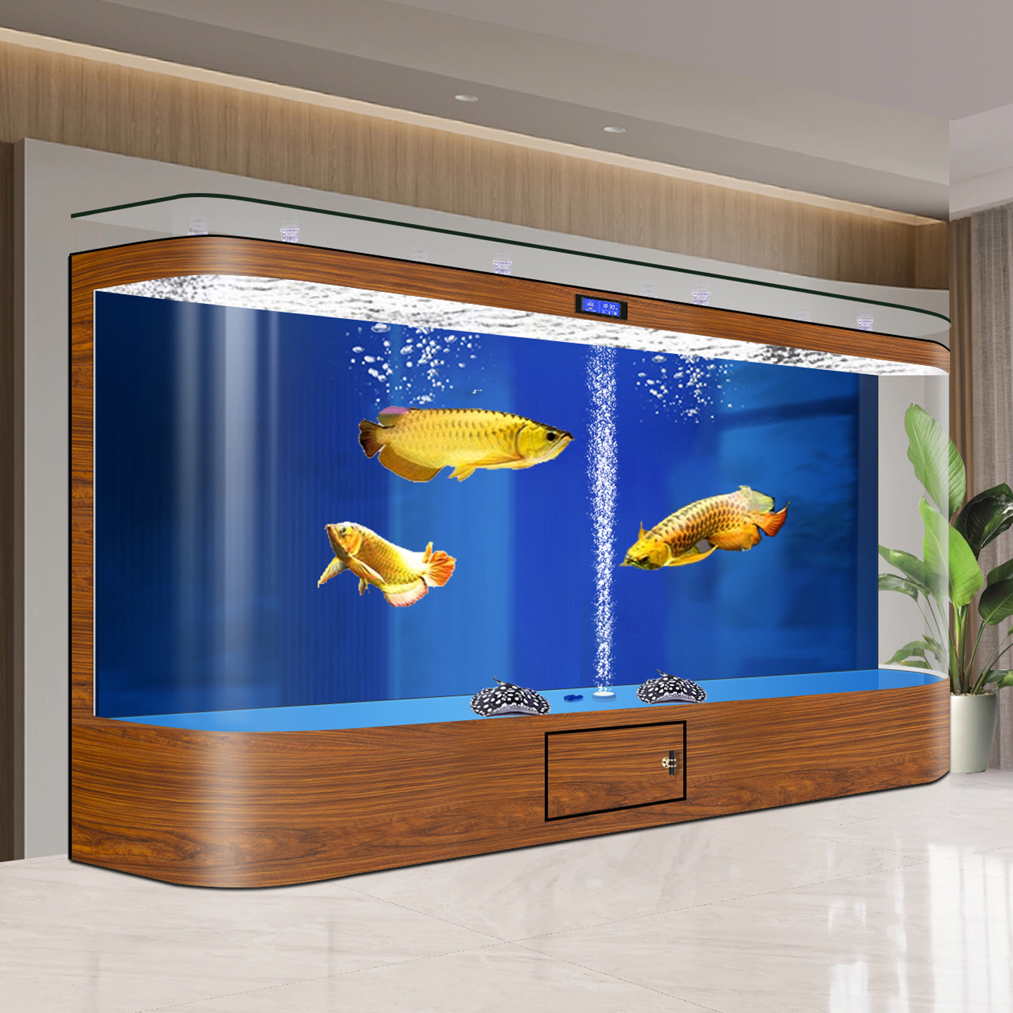 创海一体热弯玻璃智能落地水族箱