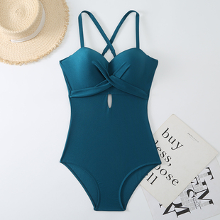 汐姿澜大胸连体泳衣D F大罩杯钢托聚拢性感露背显瘦三角游泳衣