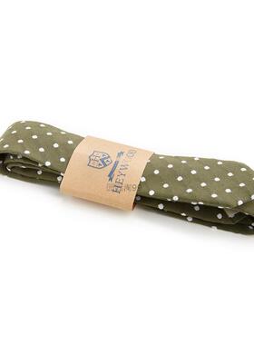 英式窄版日韩收藏复古棉布纯棉手工军绿白色点点圆点领带TIE呔5CM