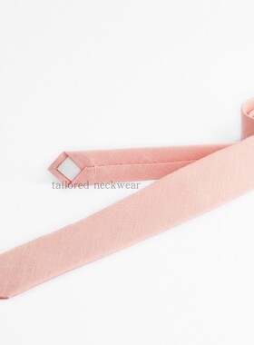 英伦欧美TIE收藏热卖新复古棉麻麻布手工桃红粉红春夏浅红领带呔