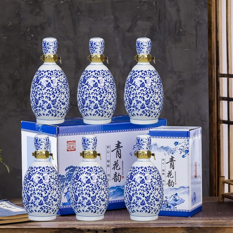 1斤装酒瓶空瓶酒坛子青花陶瓷酒壶500毫升酒具礼盒套装|msdalam kategori pinggan mangkuk, Flagon/Wineglass/Wine, rumah bekas anggur - dari Buy2taobao.com untuk memberikan perkhidmatan ejen Taobao profesional membeli