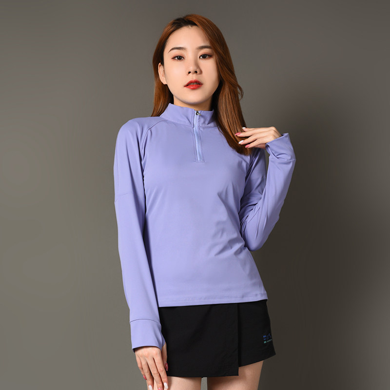 运动速干衣女跑步健身透气快干上衣春秋立领半拉链训练服长袖t恤