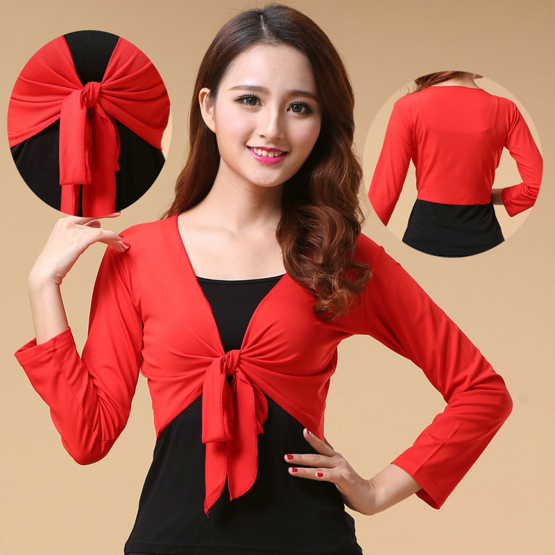 广场舞服装新款中老年健身运动舞蹈服演出服上衣长袖披肩跳舞衣服