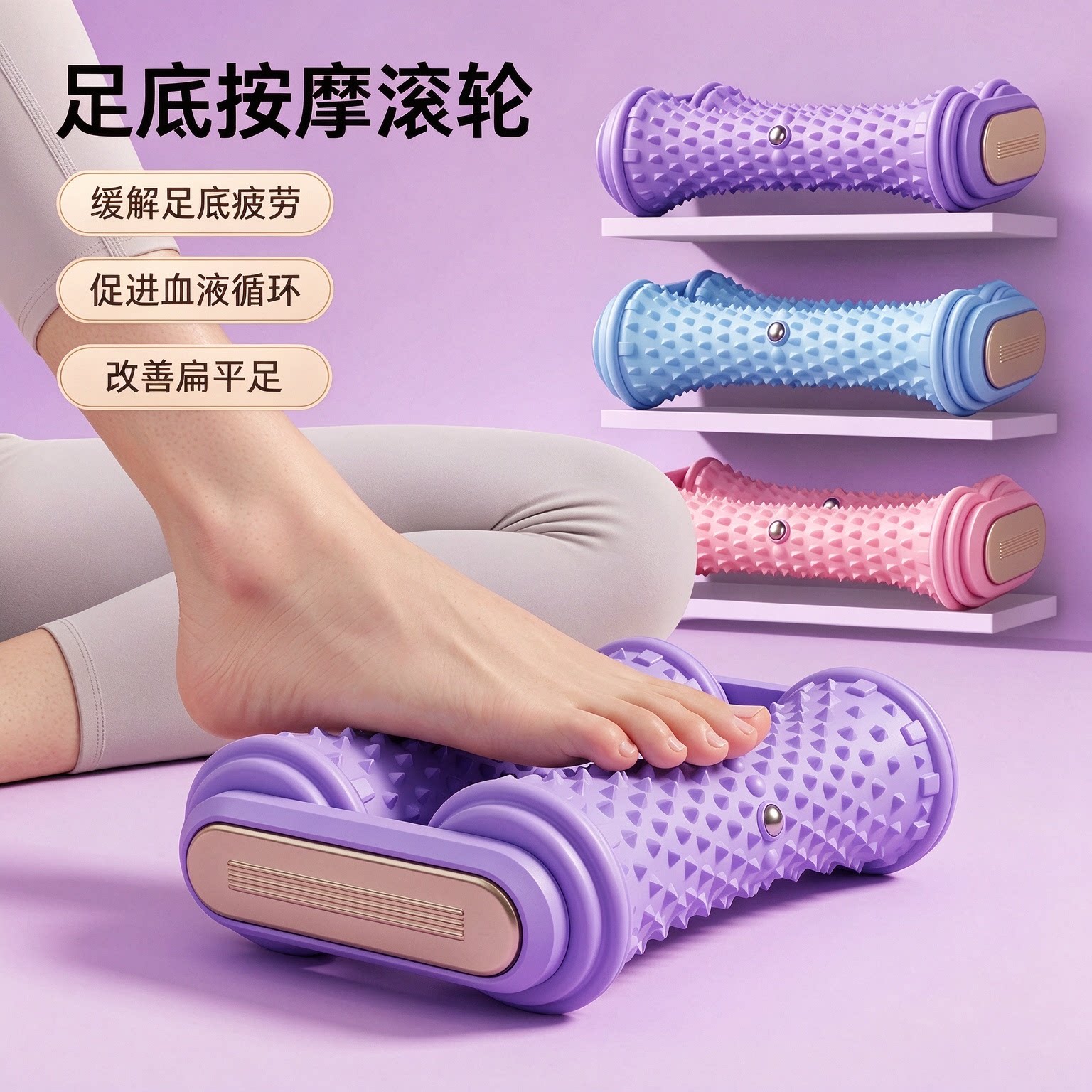 双排磁石足底按摩滚轮脚底筋膜放松器足弓训练经络疏通扁平足按脚