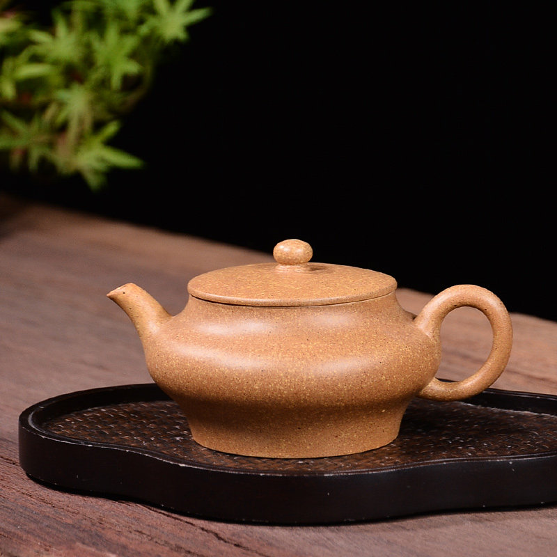 吉羊 宜兴古法柴烧窑变紫砂壶纯手工茶壶茶具原矿黄金段泥虚扁壶