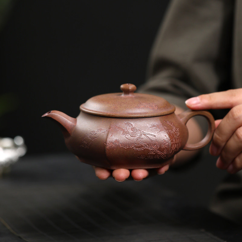 大吉羊柴烧 宜兴紫砂壶茶壶 原矿本山绿泥六方明炉250ml庄杰