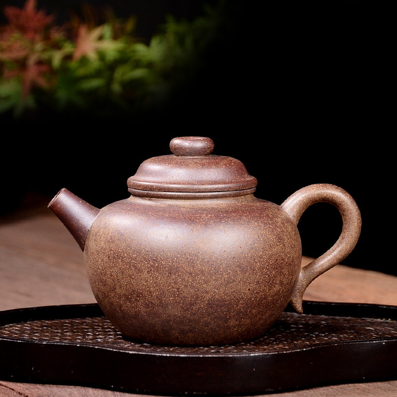 吉羊 宜兴柴烧窑变紫砂壶纯手工家用茶具泡茶壶原矿翡翠金砂圈钮