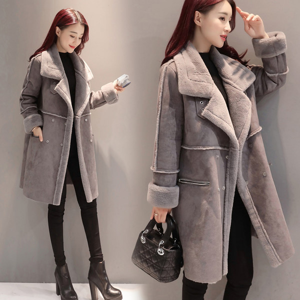 随启 17年冬季新款 韩版加绒加厚羊羔绒女式风衣外套 优惠券折后￥129包邮（￥179-50） 2色可选