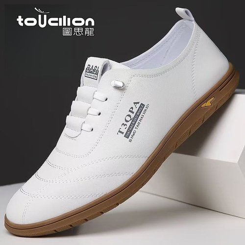 图思龙男鞋男士2025新款休闲耐脏皮鞋潮流驾车防滑透气小白鞋软底