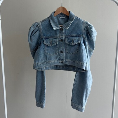 韩版短款牛仔泡泡袖牛仔外套女