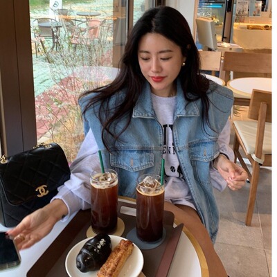 韩版短款牛仔垫肩牛仔马甲外套女