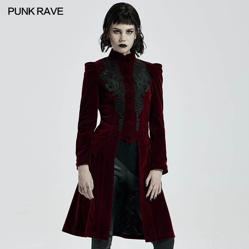 哥特复古黑丝绒外套复古修身风衣女维多利亚宫廷风礼服中长款大衣