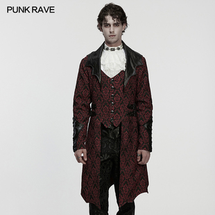 哥特风宫廷层次蝙蝠翻领外套男秋冬复古暗纹中长款风衣皮领大衣潮