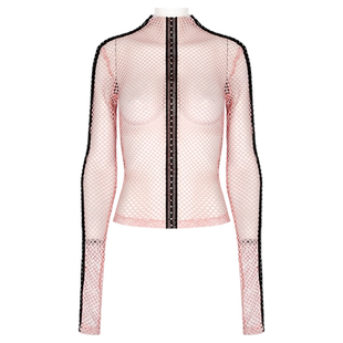 朋克透视渔网上衣女性感网t恤摇滚透明蕾丝打底衫原创设计女装潮