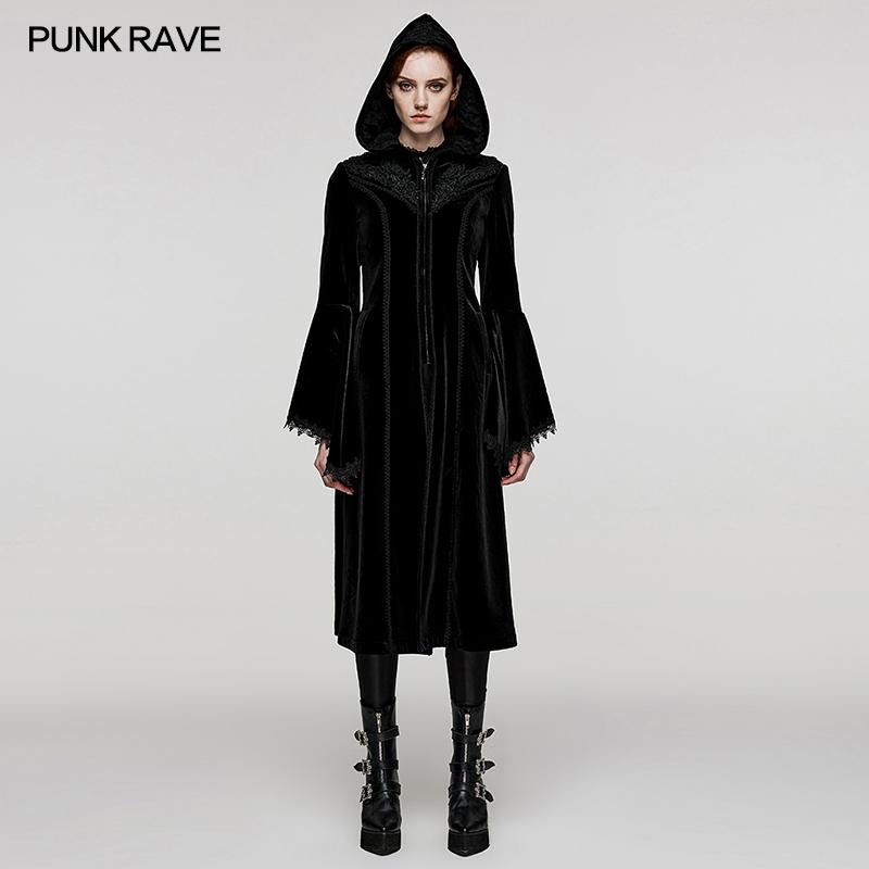 PUNKRAVE暗黑连帽长风衣外套女