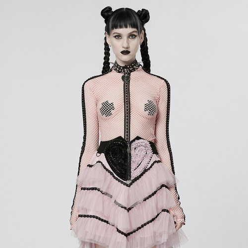 朋克透视渔网上衣性感网t恤摇滚