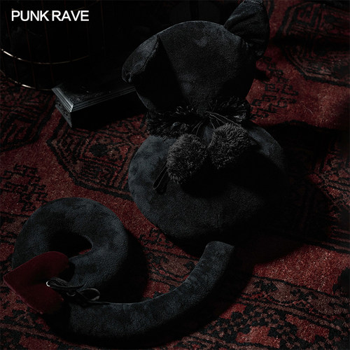 PUNKRAVE哥特无脸黑猫抱偶