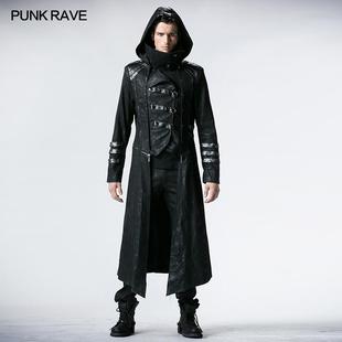 PUNKRAVE哥特风可拆衣摆长款风衣男外套长袍时尚装饰柳钉高领大衣