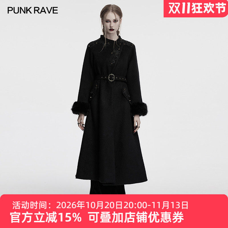 哥特风毛呢大衣中长款呢子外套
