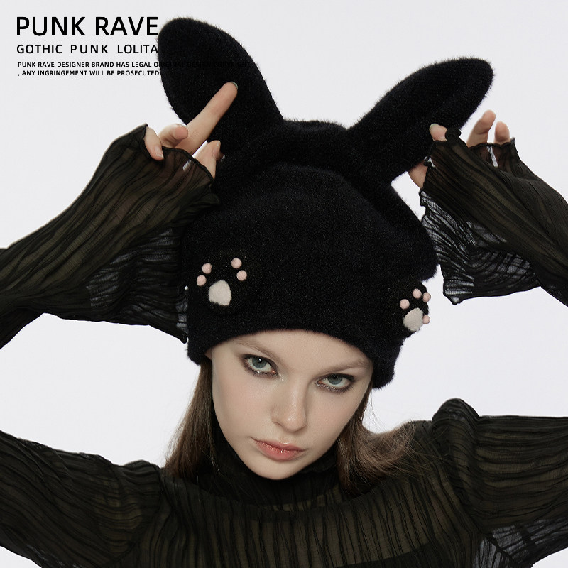 PUNKRAVE暗黑甜酷可爱毛绒针织帽女帽子秋冬新款百搭配饰设计感