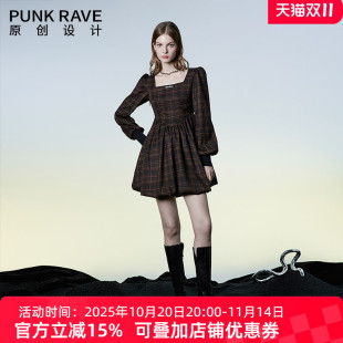 黑色赫本风连衣裙秋冬女法式 a字裙子酷 方领收腰蓬蓬裙又a又飒修身