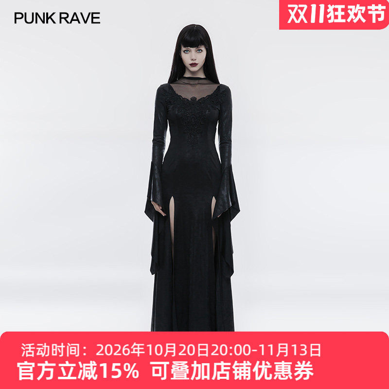 朋克风黑色连衣裙女2025年新款性感辣妹礼服裙收腰显瘦开叉长裙潮