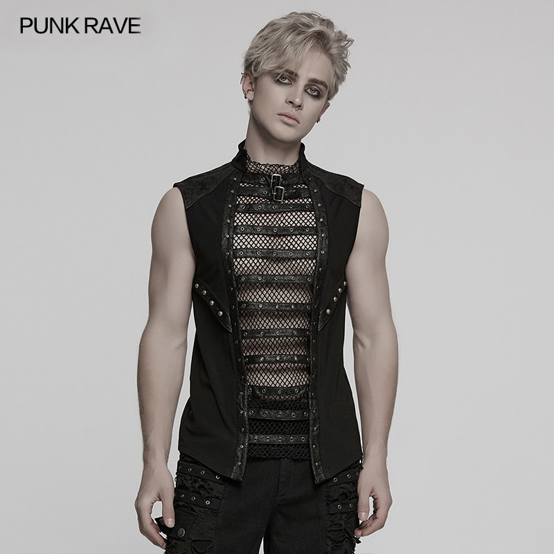 朋克视觉个性网布背心男款潮流痞帅2025新款无袖坎肩上衣复古时尚