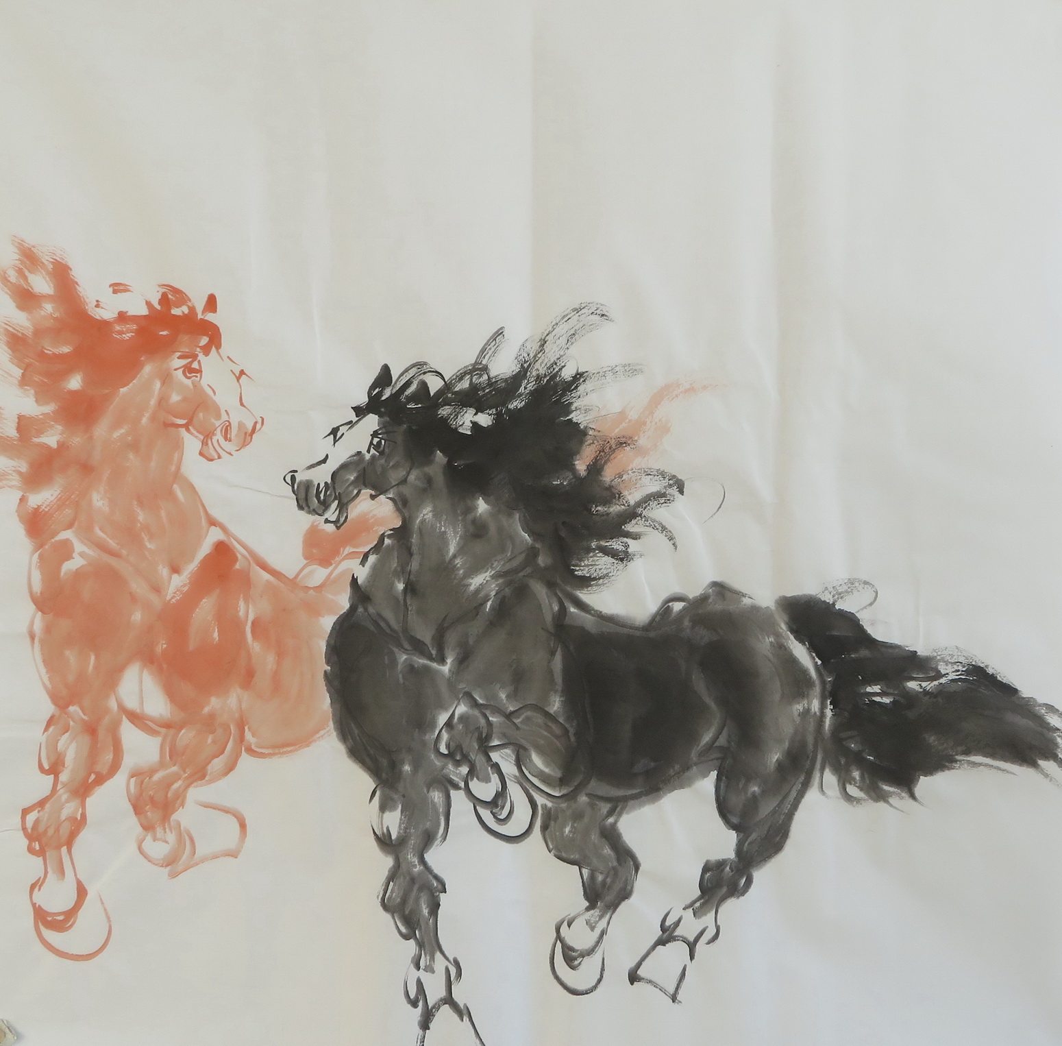 特价无款四尺斗方马图水墨写意马到成功客厅装饰国画ry91013074