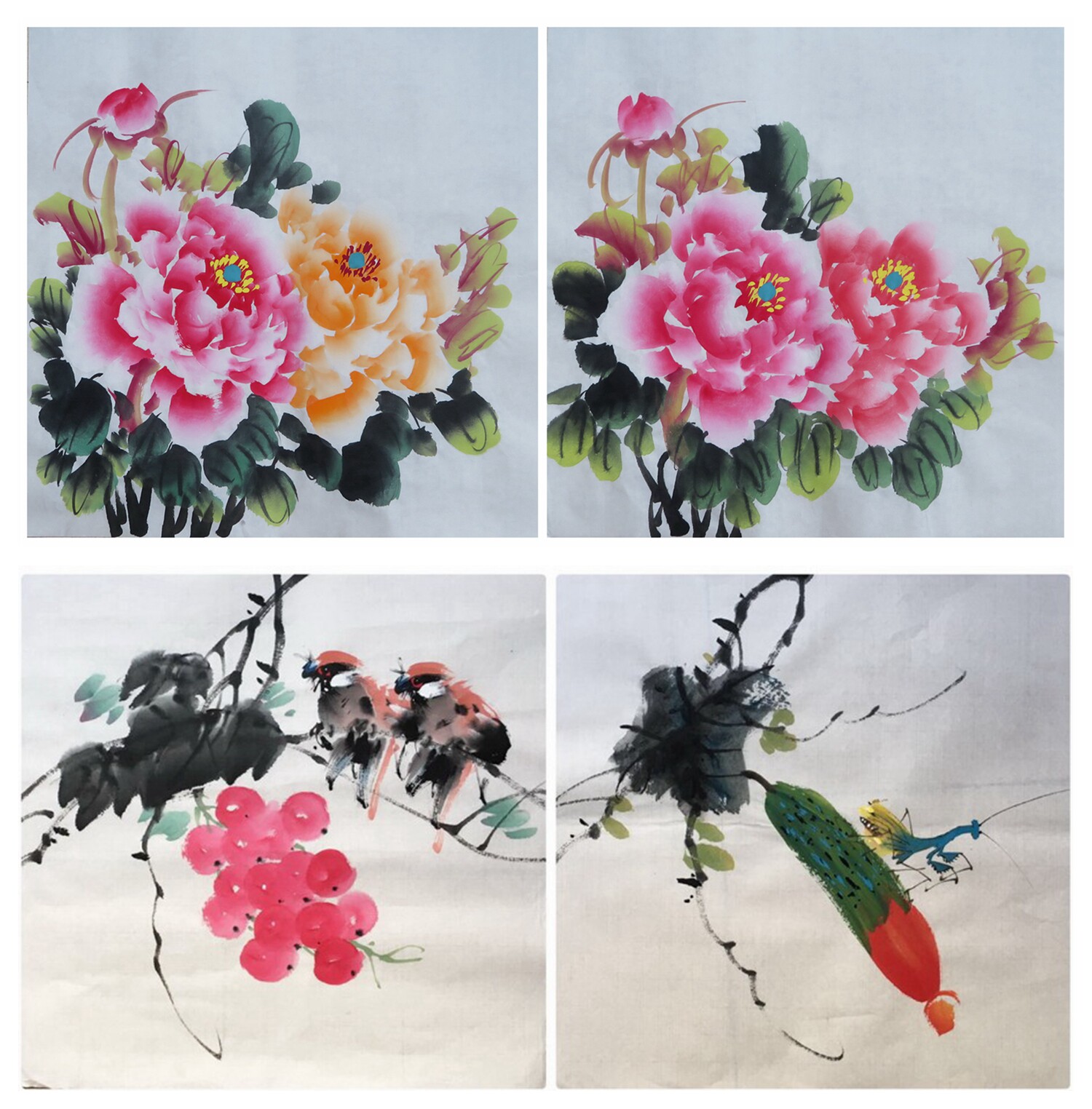 手绘国画水果花鸟客厅装饰字画斗方水墨写意无款画芯原稿小品r54