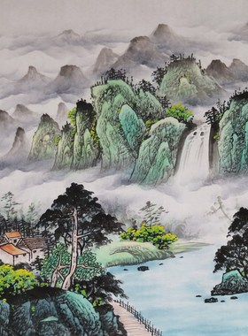 国画春景水墨写意无款家居玄关装饰字画四尺斗方山水字画RK542315