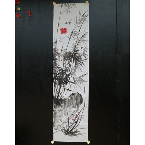 特价手绘玄关无款四尺对开兰竹花鸟国画双友图家居装饰RJ662318