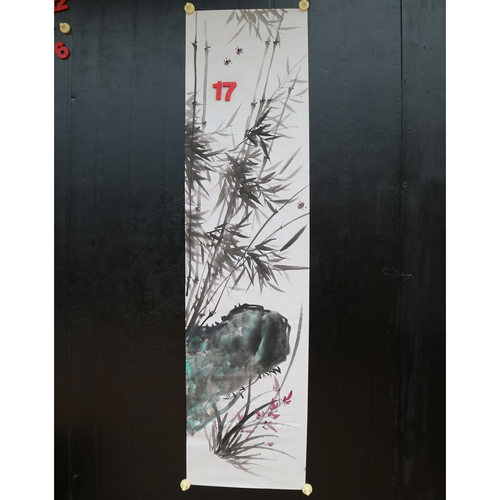 特价手绘玄关无款四尺对开兰竹花鸟国画双友图家居装饰RJ662317