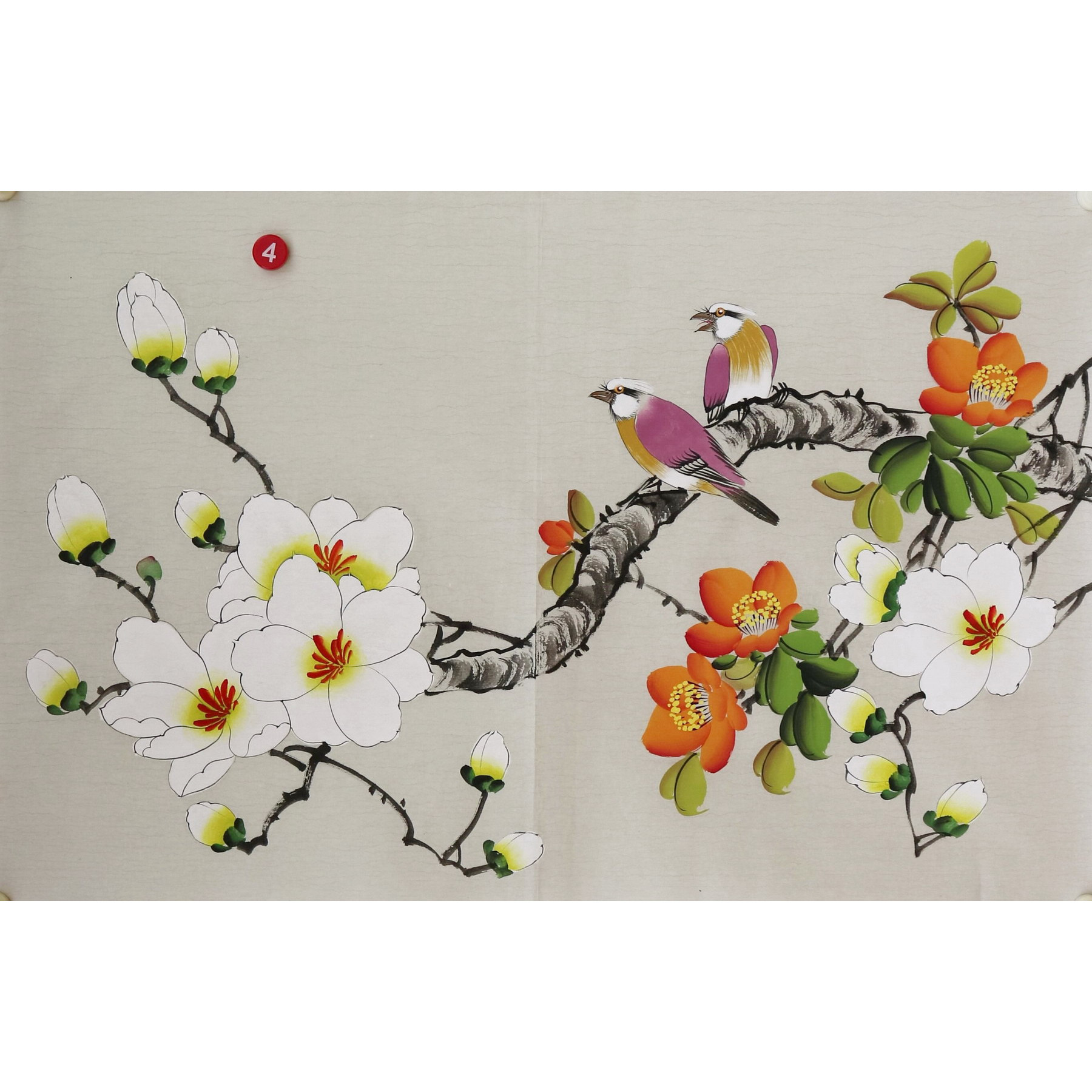 楼一阁书画无款四尺三开小写意玉兰花鸟国画装饰字画特价RC561904