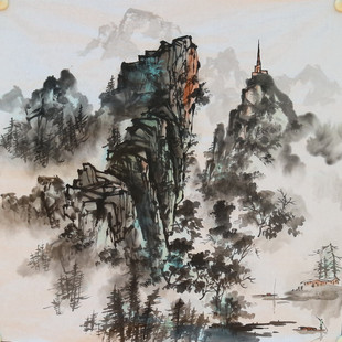 特价水墨手绘无款家居装饰四尺斗方山水国画玄关宣纸字画RY53111