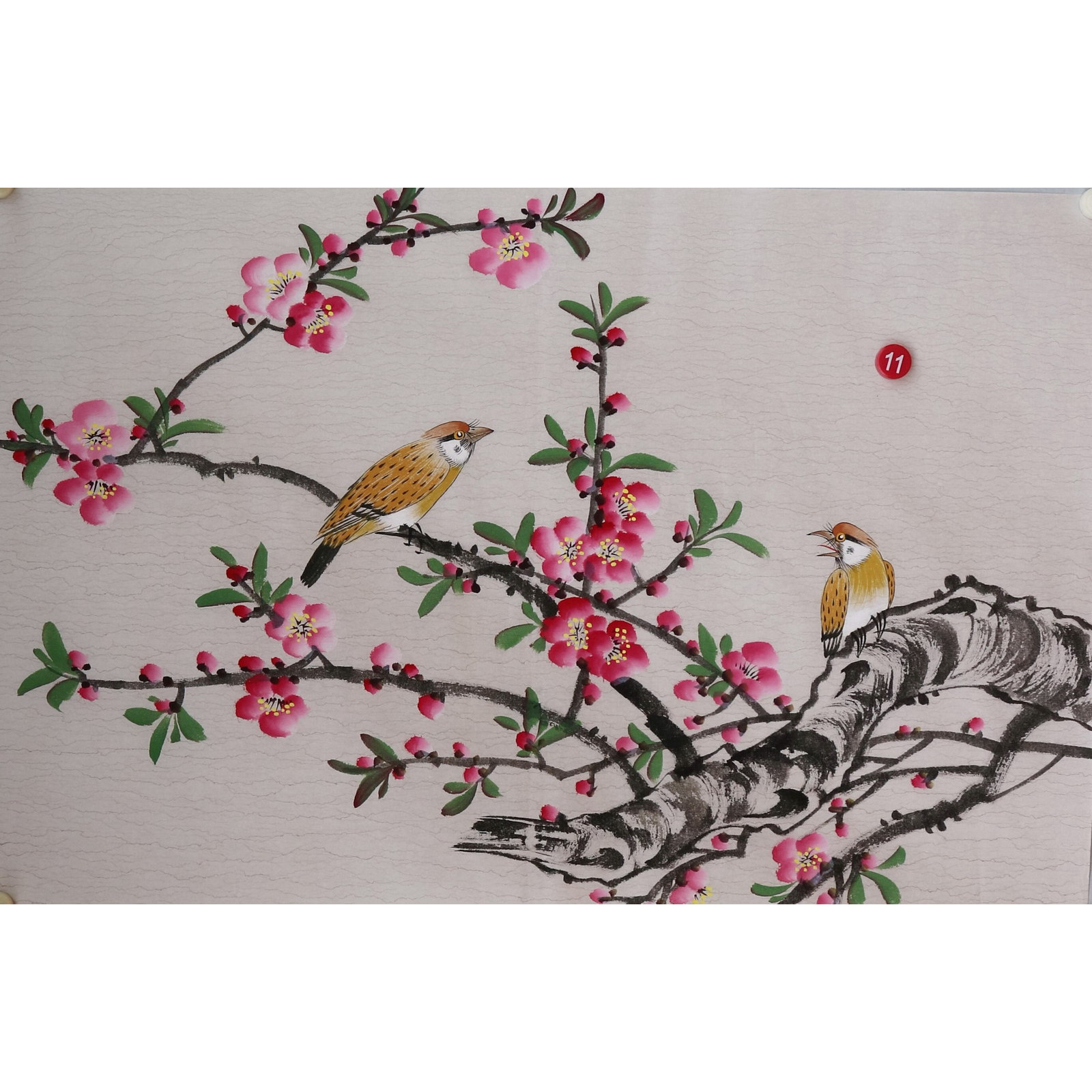 楼一阁书画无款四尺三开小写意桃花鸟国画装饰字画特价RC561911