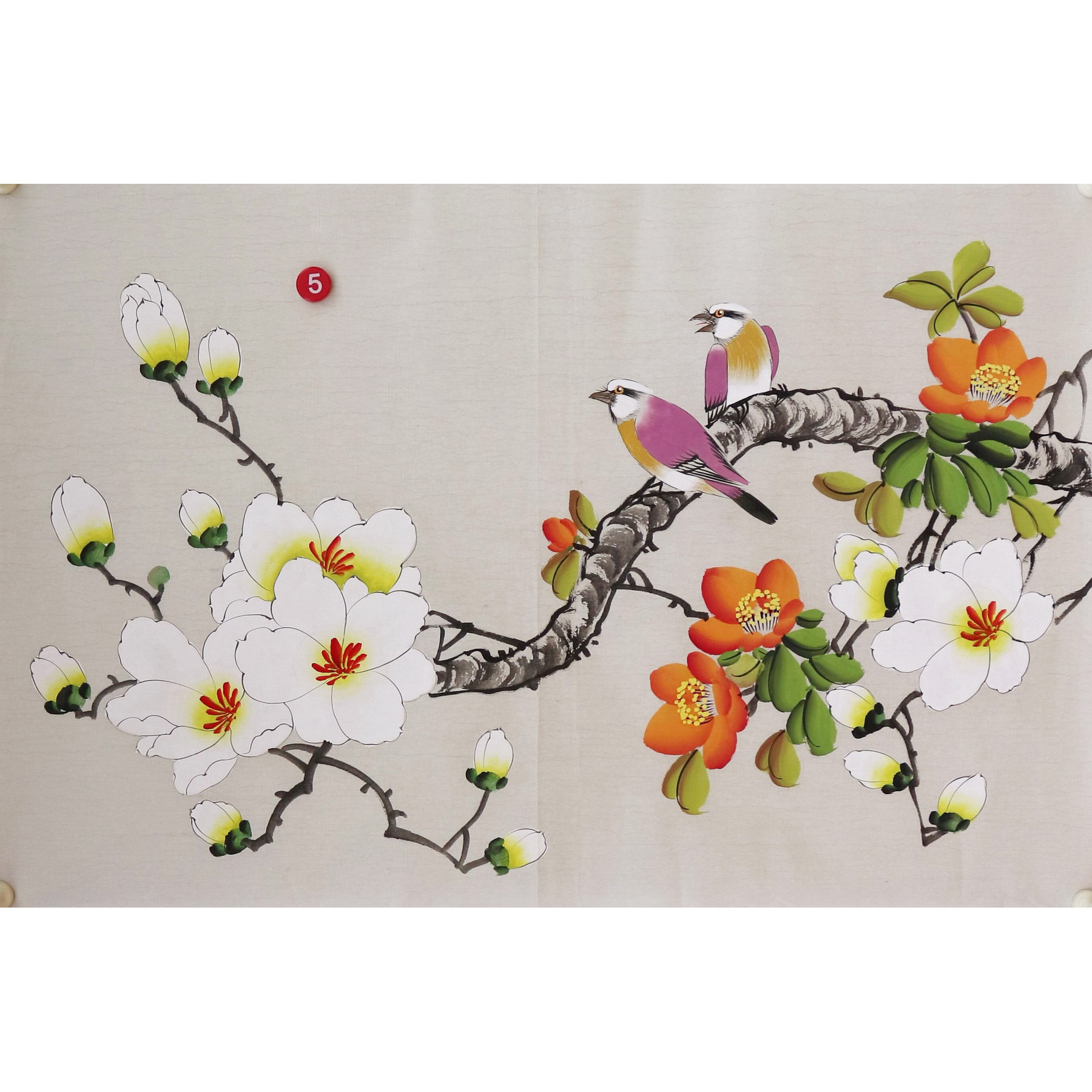 楼一阁书画无款四尺三开小写意玉兰花鸟国画装饰字画特价RC561905